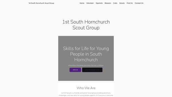 Screenshot of the 1st South Hornchurch Scout Group website