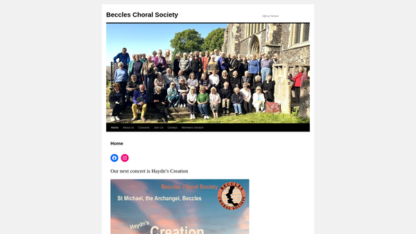 Screenshot of the Beccles Choral Society website