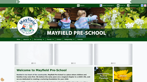 Screenshot of the Mayfield Pre-School website
