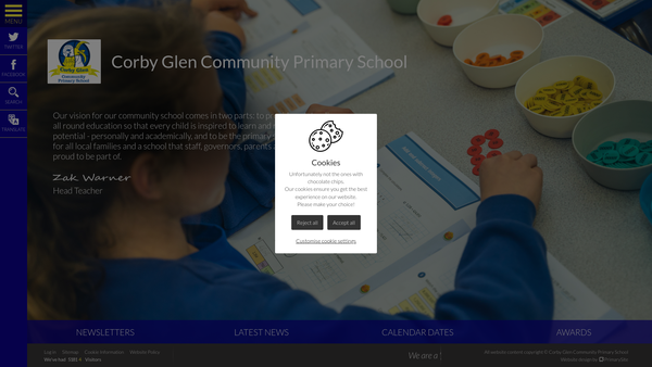 Screenshot of the Corby Glen Community Primary School Fund website