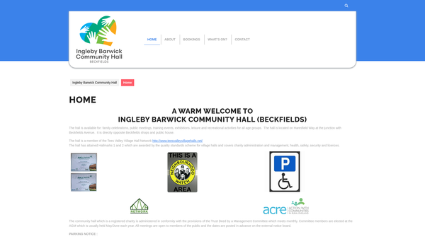 Screenshot of the Ingleby Barwick Community Hall website