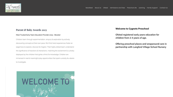 Screenshot of the Cygnets (Langford Village Under Fives) website