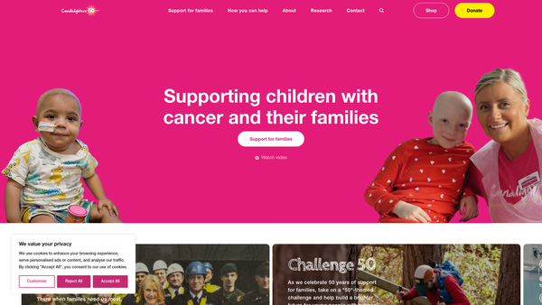 Screenshot of the The Candlelighters Trust website