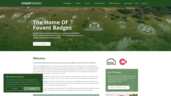 Screenshot of the The Fovant Badges Society website