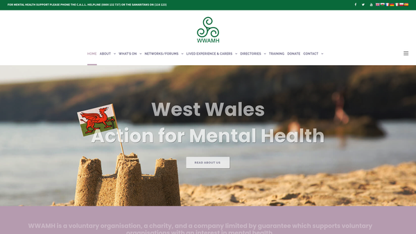 Screenshot of the West Wales Action For Mental Health website
