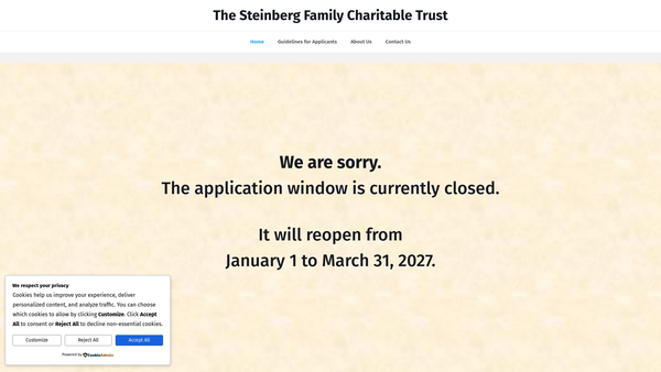 Screenshot of the The Steinberg Family Charitable Trust website