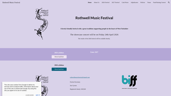 Screenshot of the Rothwell Competitive Music Festival Association website