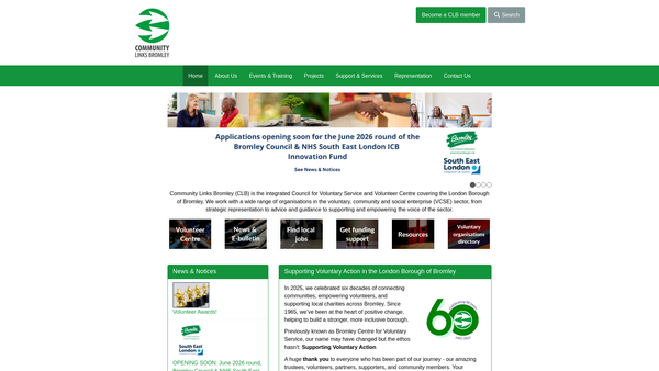 Screenshot of the Community Links Bromley website