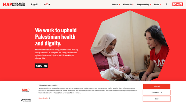 Screenshot of the Medical Aid For Palestinians website