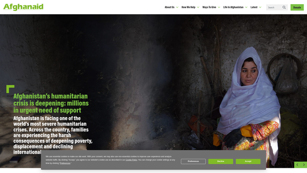 Screenshot of the Afghanaid website