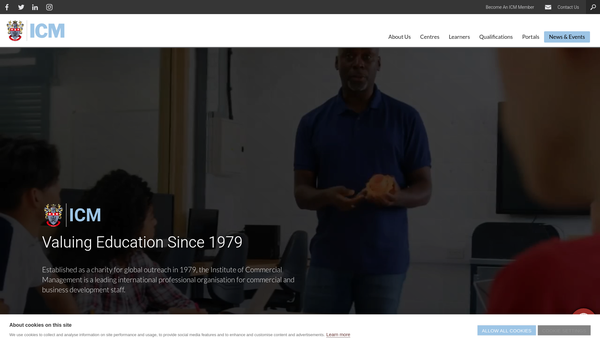 Screenshot of the The Institute Of Commercial Management Limited website
