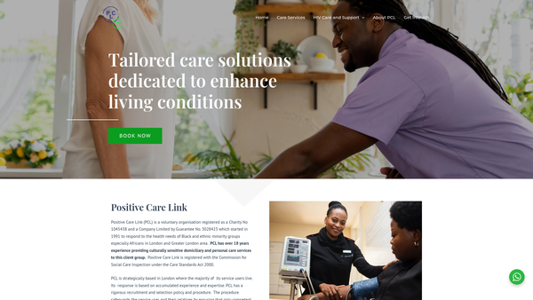 Screenshot of the Positive Care Link website