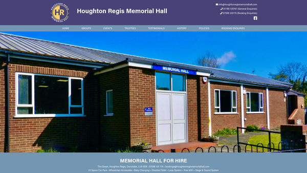 Screenshot of the Houghton Regis Memorial Hall Fund website