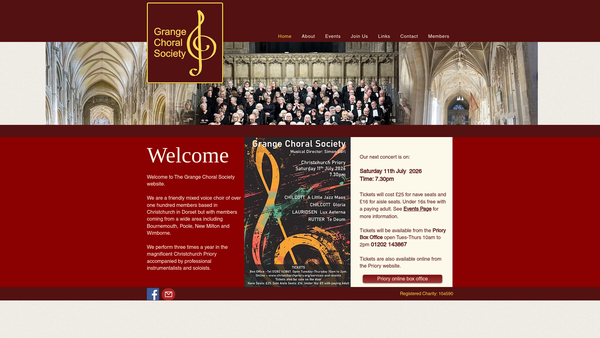 Screenshot of the Grange Choral Society - Christchurch website
