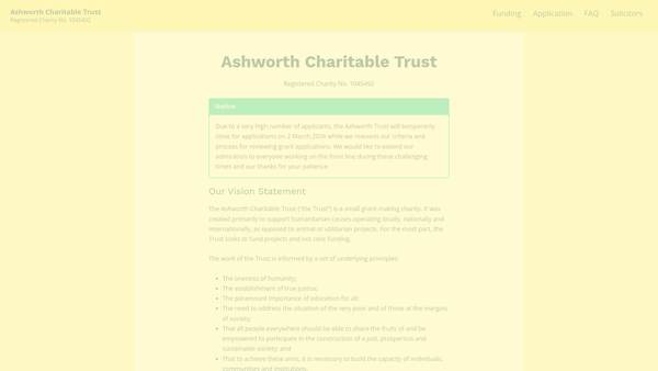 Screenshot of the The Ashworth Charitable Trust website