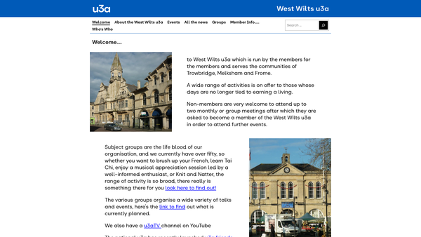 Screenshot of the The West Wilts U3A website