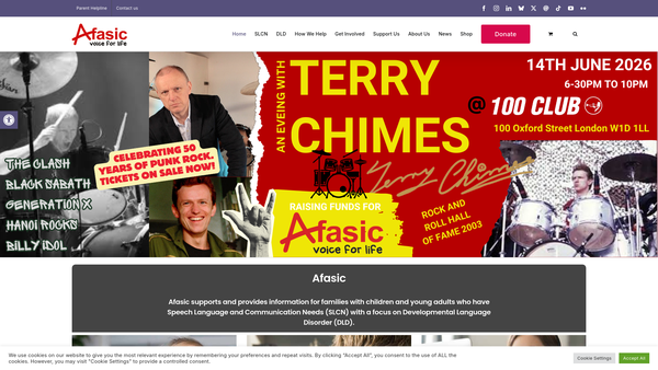 Screenshot of the Afasic website