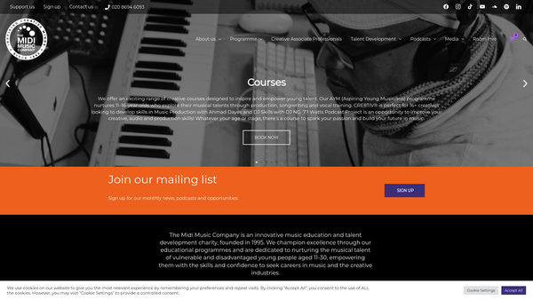 Screenshot of the The Midi Music Company website