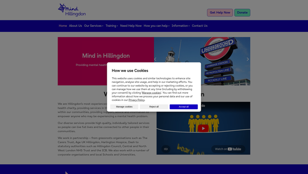 Screenshot of the Hillingdon Mind website