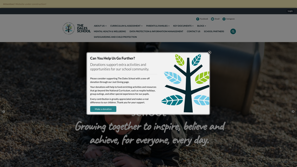 Screenshot of the The Dales Special School Fund website