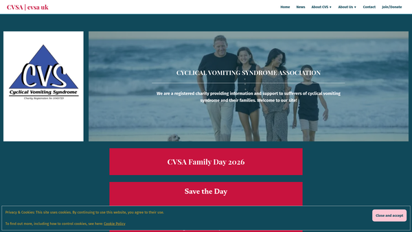 Screenshot of the Cyclical Vomiting Syndrome Association website