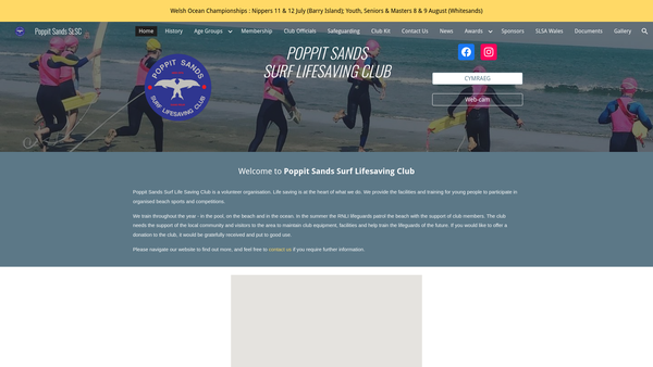 Screenshot of the Poppit Sands Surf Lifesaving Club website