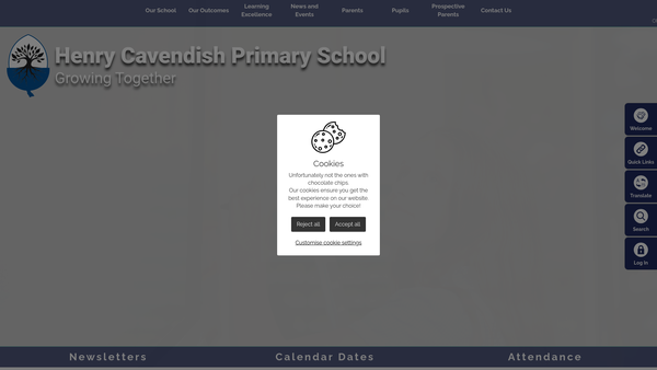 Screenshot of the Henry Cavendish School - Parents Teachers And Friends Association website