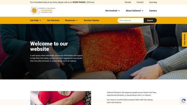 Screenshot of the Cyfannol Women's Aid website
