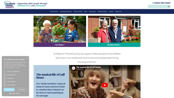 Screenshot of the Pilgrims' Friend Society website