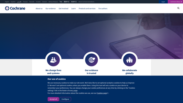Screenshot of the The Cochrane Collaboration website