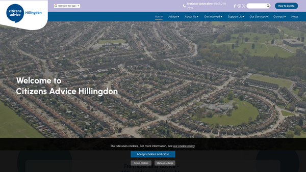 Screenshot of the Citizens Advice Hillingdon Ltd website