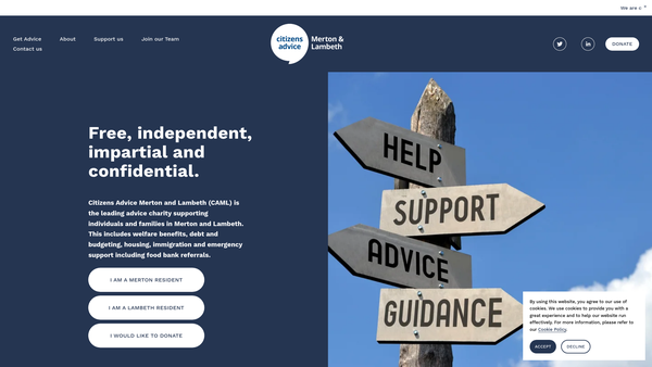 Screenshot of the Citizens Advice Merton And Lambeth website
