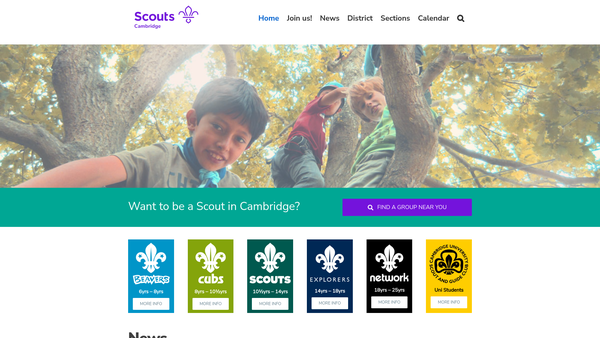 Screenshot of the Cambridge District Scout Council website