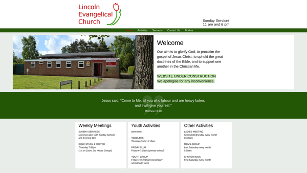Screenshot of the Lincoln Evangelical Church website