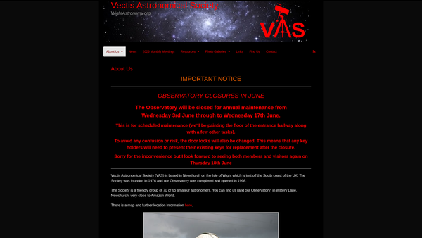 Screenshot of the Vectis Astronomical Society website