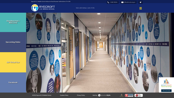 Screenshot of the Ryecroft C E (C) Middle School Parent And Teacher Association website