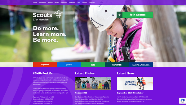 Screenshot of the 27th Norwich (New Costessey) Scout Group website