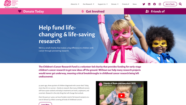 Screenshot of the Friends Of Rosie Childrens Cancer Research Fund website