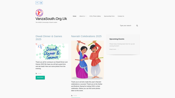 Screenshot of the The Vanza Community Of South London website
