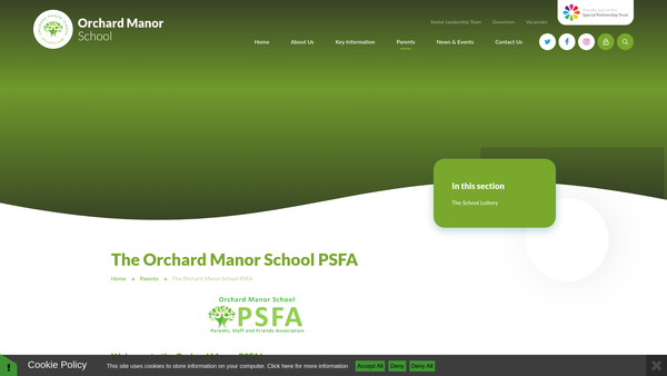 Screenshot of the Orchard Manor School Parents Staff And Friends Association website