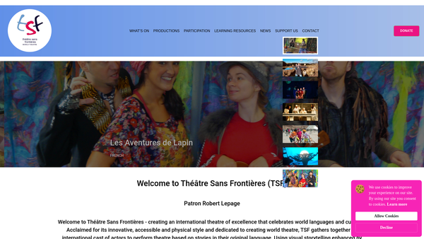 Screenshot of the Theatre Sans Frontieres Limited website