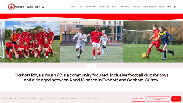 Screenshot of the Oxshott Royals Football Club website