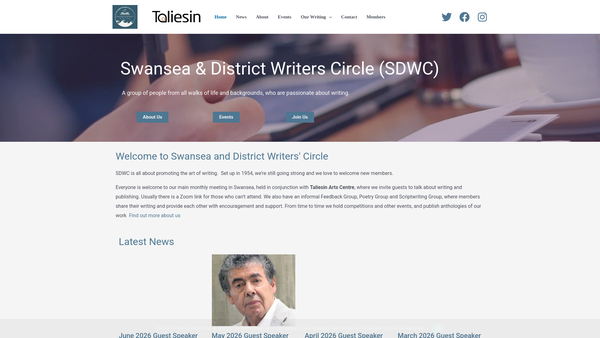 Screenshot of the Swansea And District Writers Circle website
