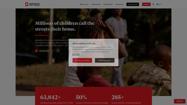 Screenshot of the Consortium For Street Children website