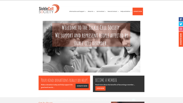 Screenshot of the The Sickle Cell Society website