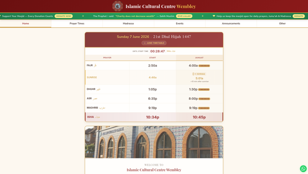 Screenshot of the Islamic Cultural Centre website