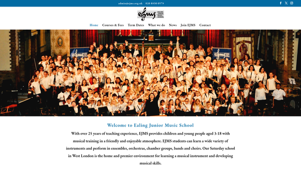 Screenshot of the Ealing Junior Music School website