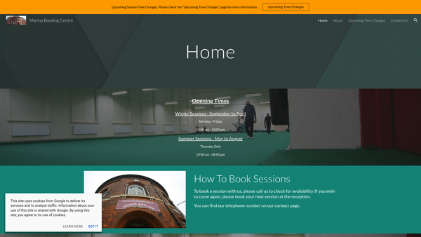 Screenshot of the Marina Recreation Centre Association website