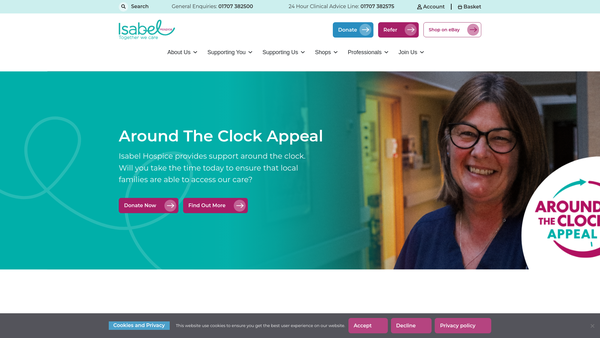 Screenshot of the Isabel Hospice Limited website