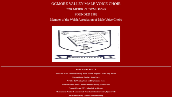 Screenshot of the Ogmore Valley Male Voice Choir website